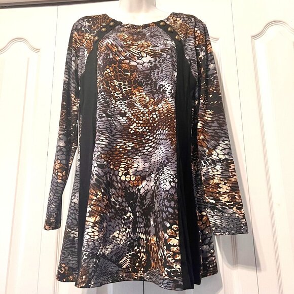 Max & Rina Women's Long Sleeve Snake Skin Print Tunic Stud Blouse-Size Medium - Picture 4 of 14